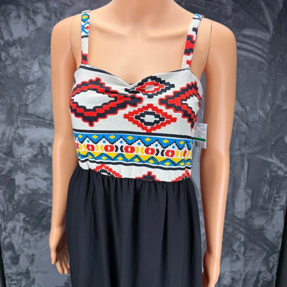 Chance or Fate‎ Los Angeles Geometric Tribal Maxi Dress Black Southwest Print L